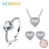 Charming 925 Sterling Silver AAAA Quality Zircon Wedding Jewelry Set with Heart Pendant Ring Earrings