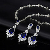 Brilliant Bridal Jewelry Set Design Clear Leaf AAAA Quality Crystals Pendant Earrings Necklace - BridalSparkles