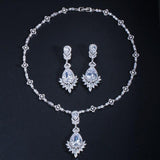 Brilliant Bridal Jewelry Set Design Clear Leaf AAAA Quality Crystals Pendant Earrings Necklace