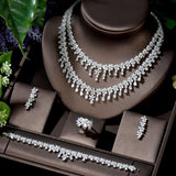 Terrific AAA+ Cubic Zirconia Diamonds Tassel Bride Necklace Drop Earring Full Wedding Jewelry Set
