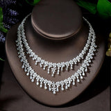 Terrific AAA+ Cubic Zirconia Diamonds Tassel Bride Necklace Drop Earring Full Wedding Jewelry Set - BridalSparkles