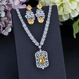 Elegant Princess AAAA+ Cubic Zirconia Crystal Square Dangle Earrings Necklace with various colors. - BridalSparkles