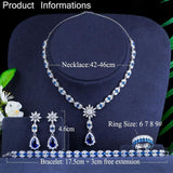 High Quality AAAA Zircons 4 Piece  Blue or Green Cubic Zircon Crystal Flower Drop Wedding Bridal Jewelry Set - BridalSparkles