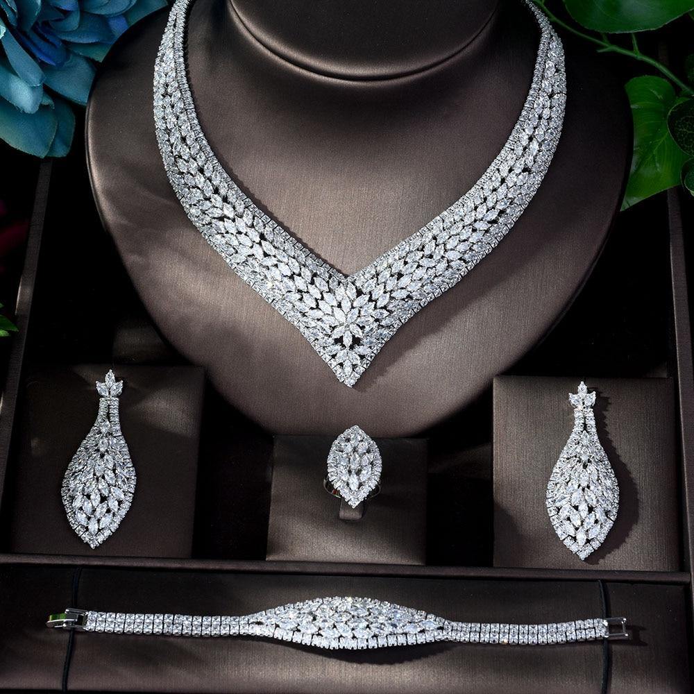 Classy Designer AAAA+ Zirconia CZ Diamonds 4 piece Bridal Wedding Jewelry Set - BridalSparkles