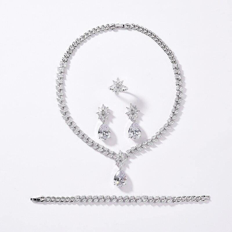 Creative Waterdrop AAAA+ Quality Zircon Diamonds 4 piece Bridal Wedding Jewelry Set - BridalSparkles