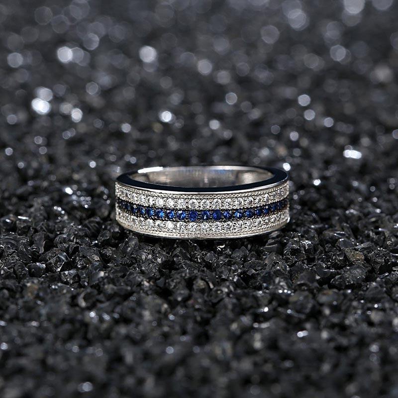 Stunning 925 Sterling Silver Ring with Round Sapphire and AAAA Zircon Gemstone - BridalSparkles