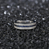 Stunning 925 Sterling Silver Ring with Round Sapphire and AAAA Zircon Gemstone - BridalSparkles