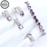 Purple AAA+ Quality Zirconia Bridal Wedding Jewelry Set with  Silver 925 Necklace Ring Earrings Bracelet