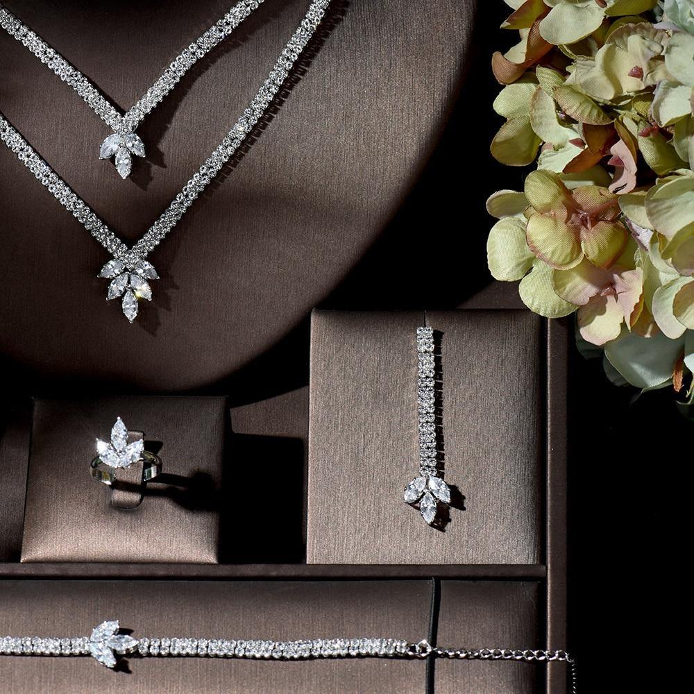Beautiful Designer AAAA+ Cubic Zirconia Diamonds Elegant 4 Piece Jewelry Wedding Bridal Set - BridalSparkles