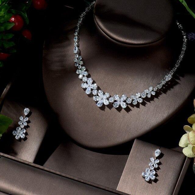 Lovely Vivid Flowers Designer AAAA+ Cubic Zircon Diamonds Elegant Bridal Wedding Jewerly Set - BridalSparkles