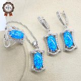 Captivating Silver 925 Blue Opal Bridal Jewelry Set with Necklace Earrings Pendants Ring