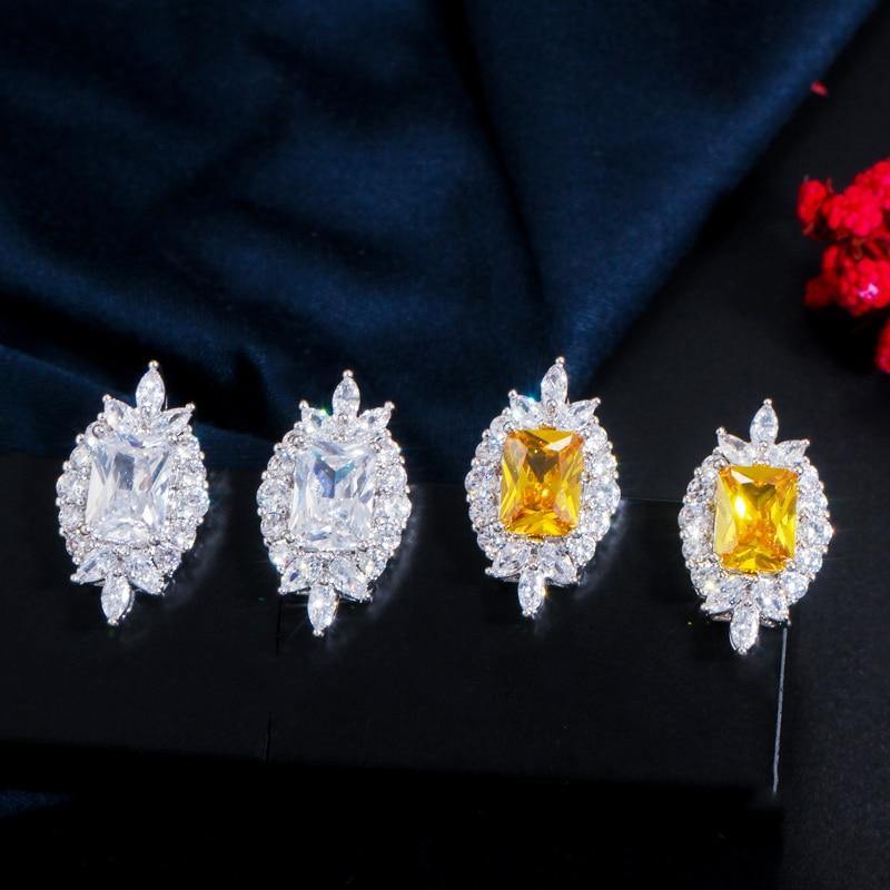 Shiny AAAA+ Quality Cubic Zirconia Diamonds and Citrine Crystals Jewelry Set - BridalSparkles