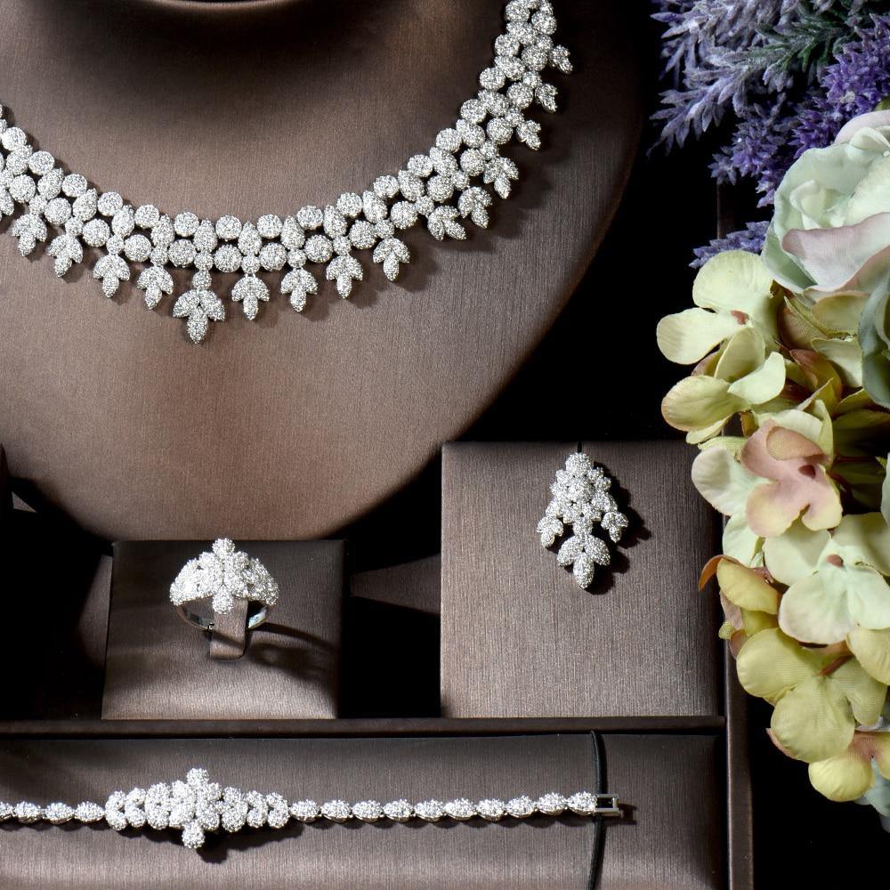 Dazzling Designer AAAA+ Quality Cubic Zirconia Diamond 4 Piece Wedding Bridal Jewelry Set - BridalSparkles