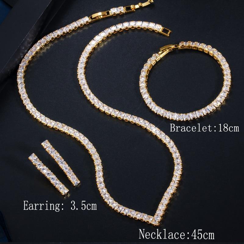 Glittering Princess Cut Best Quality AAAA Cubic Zirconia Necklace Earring Bracelet Bridal Wedding Jewelry Set - BridalSparkles