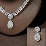 Exclusive White Gold Plated Designer AAAA+ Cubic Zirconia Diamonds 2 Piece Bridal Jewelry Set - BridalSparkles