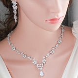 Sparkling Water Drop  AAA+ Cubic Zirconia Diamonds Flower Necklace Earring Luxury Bridal Jewelry Set - BridalSparkles