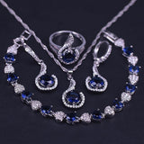 AAA Quality Blue CZ Stone Silver Color Earrings Ring Necklace Bracelet Bridal Jewelry Set