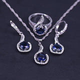 AAA Quality Blue CZ Stone Silver Color Earrings Ring Necklace Bracelet Bridal Jewelry Set - BridalSparkles