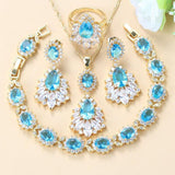 Unique Sky Blue AAA+ Quality Zircon White Crystal  3 or 4 piece Wedding Bridal Jewelry Set