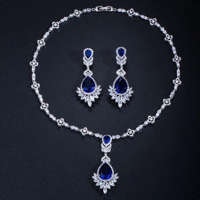 High Quality Silver Color AAA+ Quality Cubic Zirconia Necklace and Earrings Bridal Jewelry Set - BridalSparkles