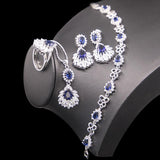 Excellent Silver 925 Blue Sapphire Necklace Earrings Ring Pendant Bracelet Jewelry Sets - BridalSparkles