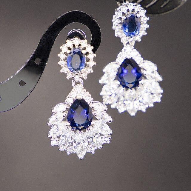 Excellent Silver 925 Blue Sapphire Necklace Earrings Ring Pendant Bracelet Jewelry Sets - BridalSparkles