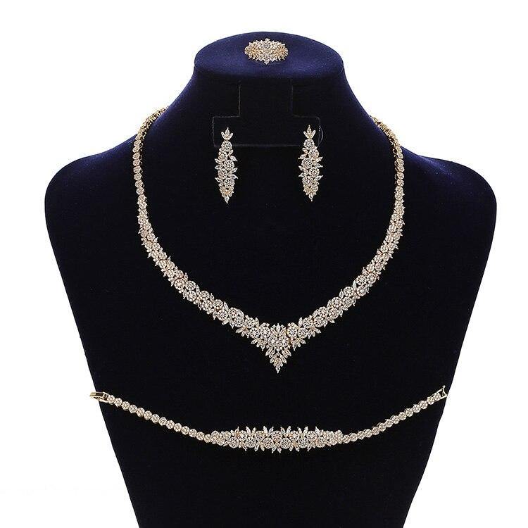 Charming 4 piece AAAA+ Zircon Diamonds Necklace Earrings Ring And Bracelet Bridal Wedding Jewelry Set - BridalSparkles