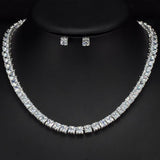Sparkling Square High Quality AAA+ Cubic Zirconia Diamonds Silver Color Tennis Choker Necklace Set
