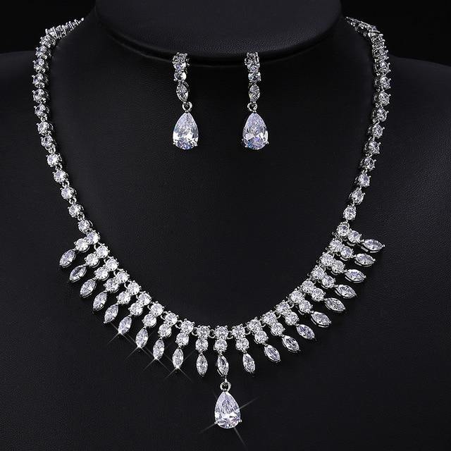 Ravishing Wedding Bridal Earrings Necklace 2 Piece  Jewelry Set AAAA High Quality Cubic Zircon Diamonds - BridalSparkles