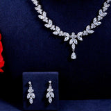 Gorgeous Marquise AAAA+ Cubic Zirconia Wedding Bridal Drop Necklace Earring Jewelry Set - BridalSparkles