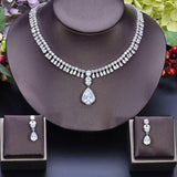 Classic Water Drop AAAA+ CZ Zircon Bridal Necklace Earrings  Wedding Jewelry Set in many colors