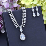 Classic Water Drop AAAA+ CZ Zircon Bridal Necklace Earrings  Wedding Jewelry Set in many colors - BridalSparkles