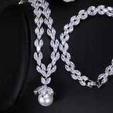 Luxurious Cluster Leaves AAAA+ Quality Cubic Zirconia Wedding Necklace with Earrings Bracelet Pearl Jewelry - BridalSparkles