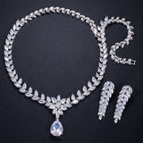 Exquisite AAAA+Cubic Zirconia Diamonds Long Leaf Wedding Jewelry Set Earrings and Necklace Set - BridalSparkles
