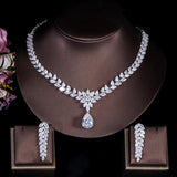 Exquisite AAAA+Cubic Zirconia Diamonds Long Leaf Wedding Jewelry Set Earrings and Necklace Set - BridalSparkles