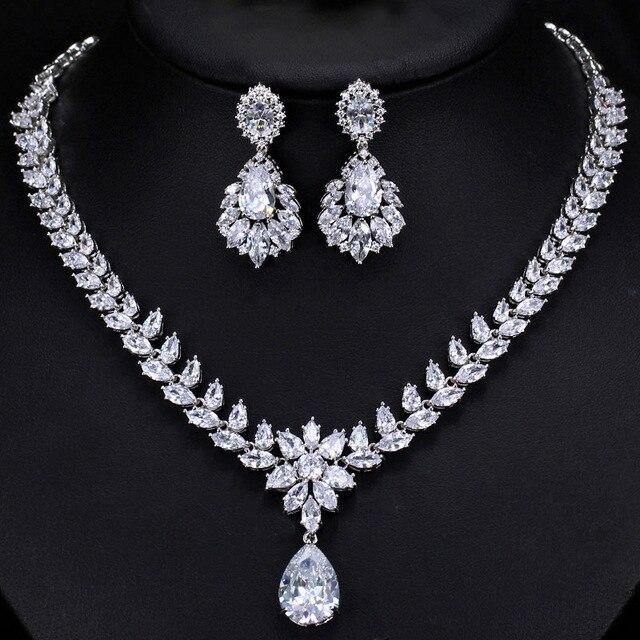 Superb Marquise Cut AAAA+ Quality Cubic Zirconia Bridal Necklace Earrings Jewelry Set for Wedding - BridalSparkles