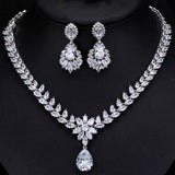 Superb Marquise Cut AAAA+ Quality Cubic Zirconia Bridal Necklace Earrings Jewelry Set for Wedding