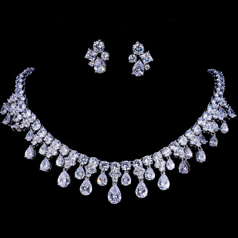 High Quality White Gold Color AAA+ Cubic Zirconia Diamonds Bridal Wedding Jewelry Set - BridalSparkles