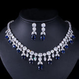 Luxury Big Dangle Drop Bridal AAA+ Cubic Zirconia Crystals Bridal Wedding Necklace Earrings Jewelry Set - BridalSparkles