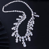 Luxury Big Dangle Drop Bridal AAA+ Cubic Zirconia Crystals Bridal Wedding Necklace Earrings Jewelry Set - BridalSparkles