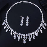 Luxury Big Dangle Drop Bridal AAA+ Cubic Zirconia Crystals Bridal Wedding Necklace Earrings Jewelry Set - BridalSparkles