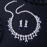 Luxury Big Dangle Drop Bridal AAA+ Cubic Zirconia Crystals Bridal Wedding Necklace Earrings Jewelry Set - BridalSparkles