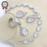 Delightful 925 Silver AAAA+ Quality White Topaz Stud Earrings Necklace Ring Pendant Bracelets Bridal Jewelry Set