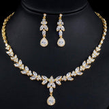 Elegant Leaf Drop AAA+ Quality CZ Zirconia Diamond Crystals Brides Wedding Jewelry Set
