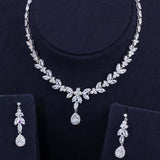 Elegant Leaf Drop AAA+ Quality CZ Zirconia Diamond Crystals Brides Wedding Jewelry Set - BridalSparkles
