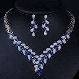 Luxury White Gold Color Royal Blue AAAA Quality CZ Crystals Necklace Earrings Wedding Bridal Jewelry Set - BridalSparkles