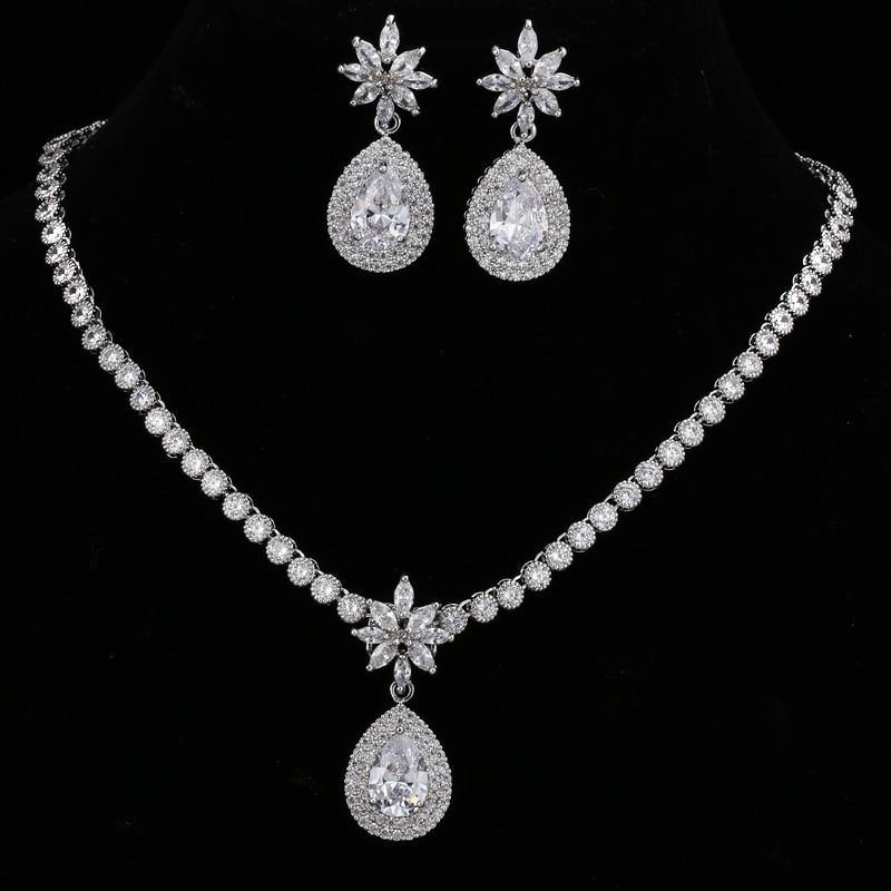 Luxurious AAA+ CZ Multicoloured Crystals High Quality Shiny Bride Jewelry Sets with Necklace + Earrings - BridalSparkles