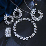 Beautiful Leaf Shape AAA+ High Quality Cubic Zirconia Diamonds 4 Piece Bridal Wedding Jewelry Set - BridalSparkles