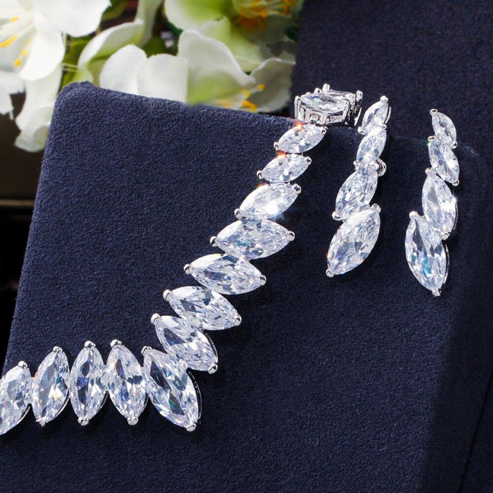 Delicate Marquise Shape AAA+ Cubic Zirconia Diamonds with Necklace  Drop Earrings Bride Wedding Jewelry Set - BridalSparkles
