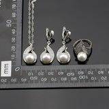 Appealing 925 Sterling Silver Freshwater Pearls Earrings/Pendant/Ring Bridal Wedding Jewelry Set - BridalSparkles